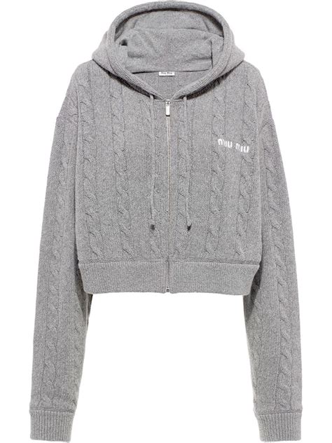 miu miu grey hoodie|Grey Wool And Nylon Knit Hoodie .